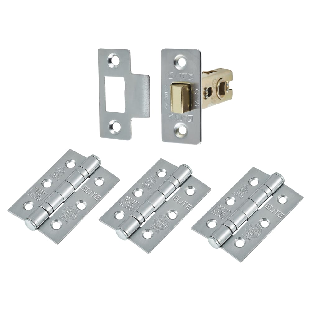 Altro Latch Pack 3 Hinges 76mm case 57mm Backset Satin Chrome