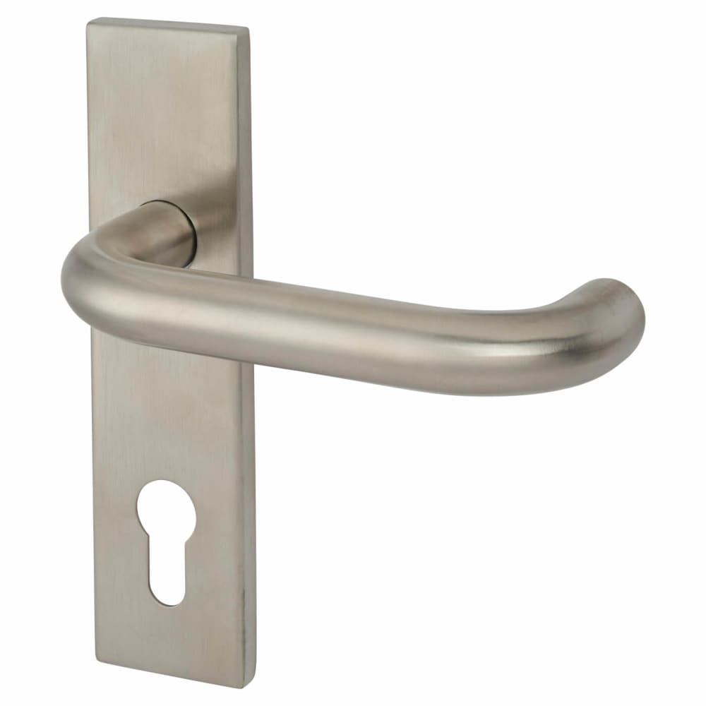 Altro 19mm Return to Door Lock Door Handle - Square Plate - Euro - 72mm c/c - Satin Stainless