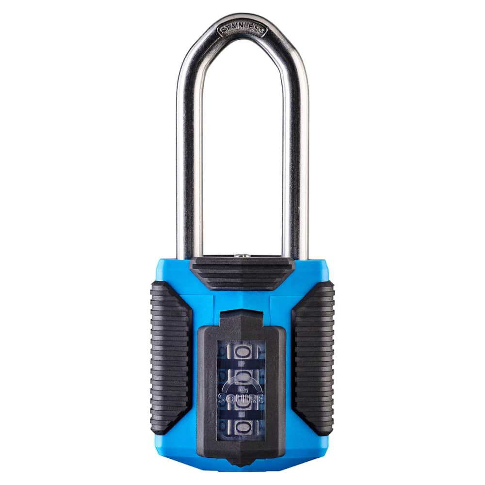 Squire Marine Grade Combination Long Shackle Padlock - 50mm Body - 63 x 22mm Shackle - Blue