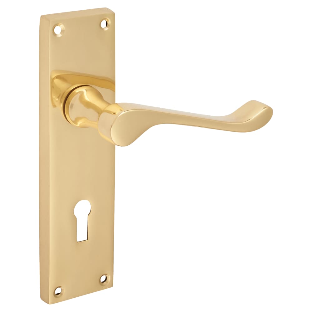 Touchpoint Victorian Scroll Lock Door Handle - Keyhole - 155 x 42mm - Polished Brass
