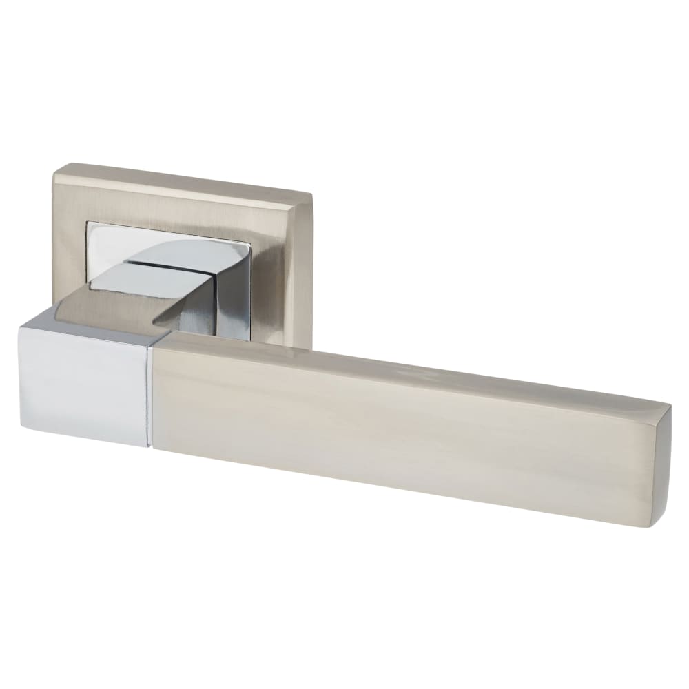 Altro Gama Door Handle on Square Rose - Satin Nickel/Polished Chrome 