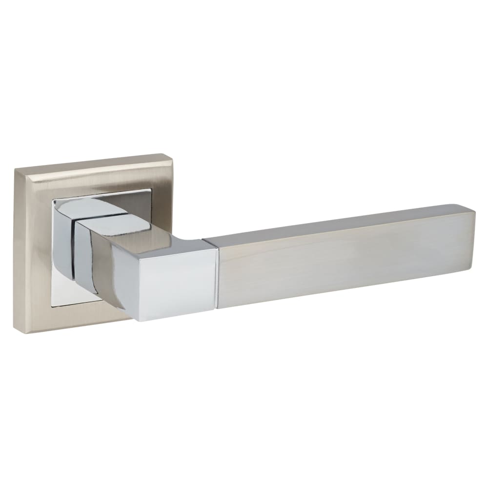 Altro Gama Door Handle on Square Rose - Satin Nickel/Polished Chrome 
