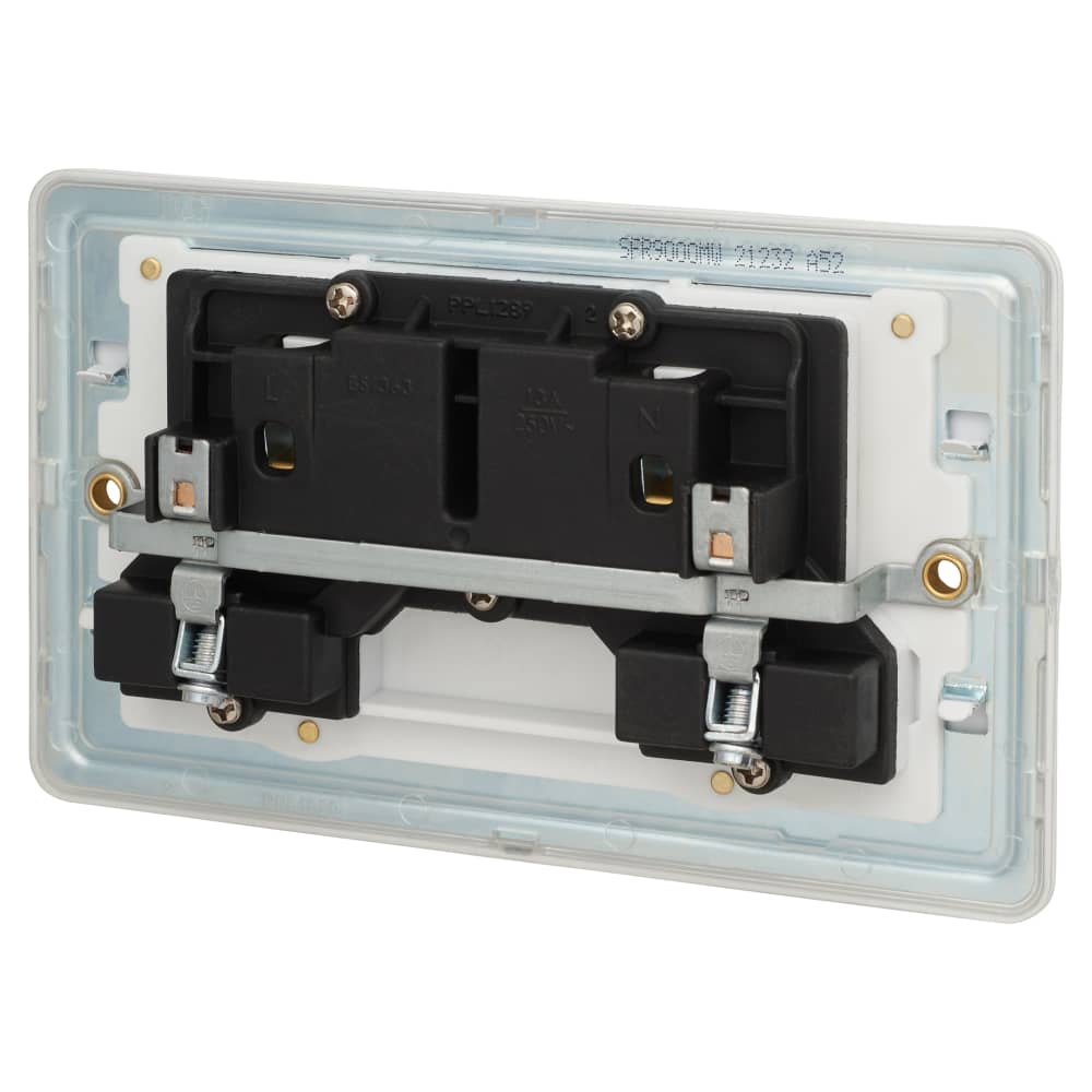 Knightsbridge 13A 2 Gang Screwless Flat Plate DP Switched Socket - Matt White/White Insert