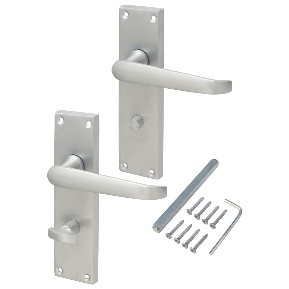 Touchpoint Victorian Straight Bathroom Door Handle - 155 x 42mm - Satin Chrome