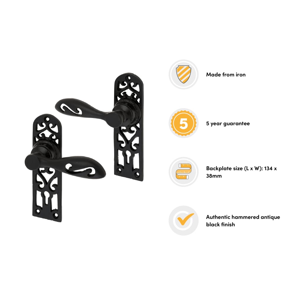 Olde Forge Cottage Lock Door Handle - Keyhole - 134 x 38mm - Antique Black Iron