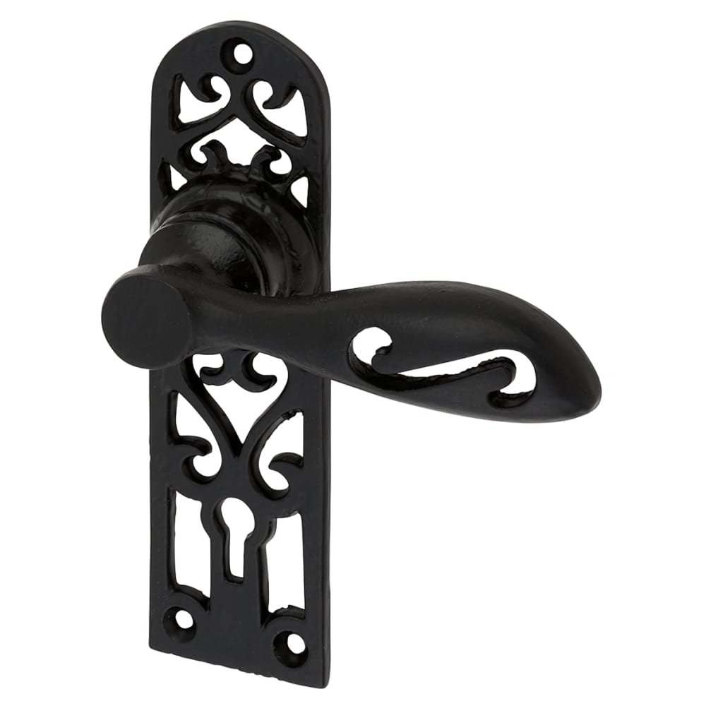 Olde Forge Cottage Lock Door Handle - Keyhole - 134 x 38mm - Antique Black Iron