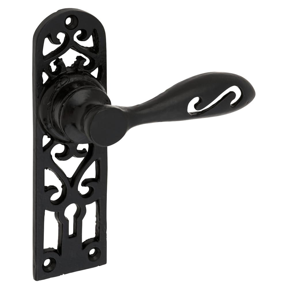 Olde Forge Cottage Lock Door Handle - Keyhole - 134 x 38mm - Antique Black Iron