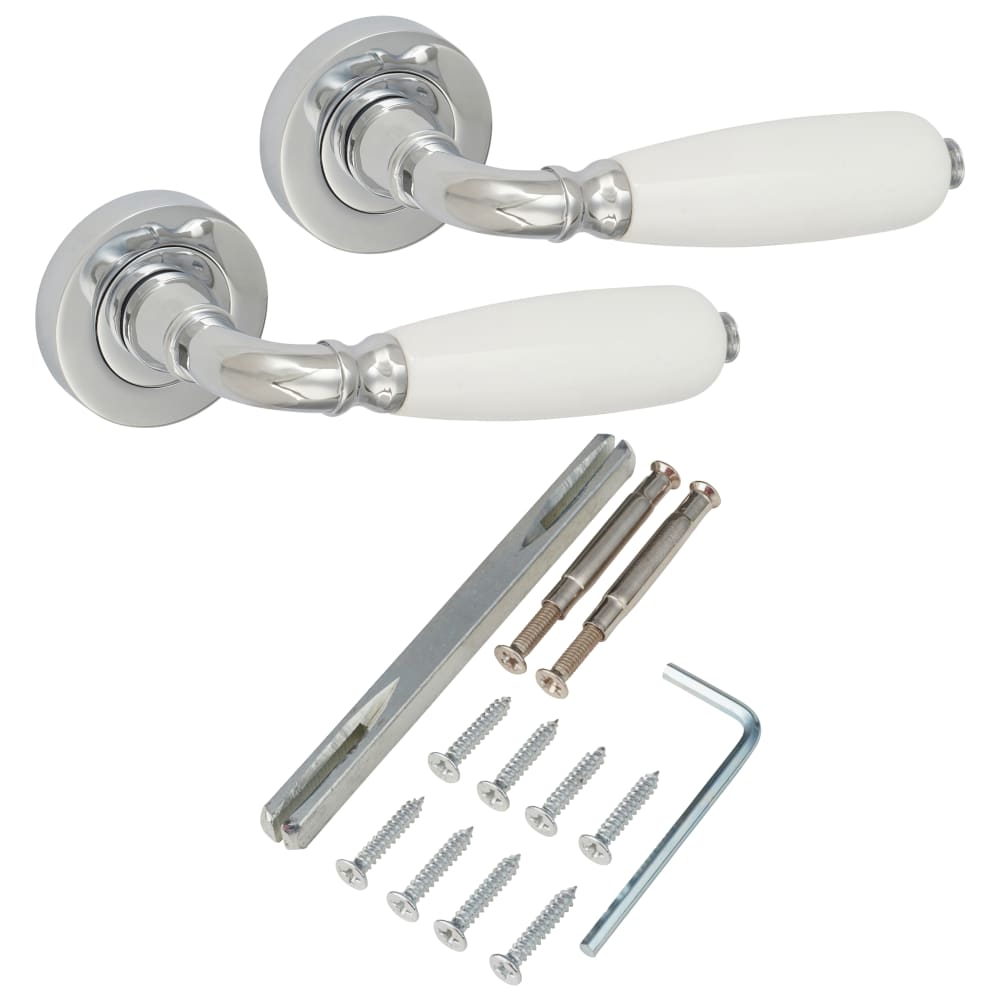 Altro Oxford Door Handle on Rose - White Porcelain/Polished Chrome