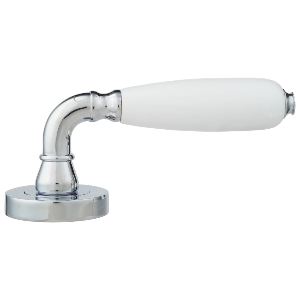 Altro Oxford Door Handle on Rose - White Porcelain/Polished Chrome