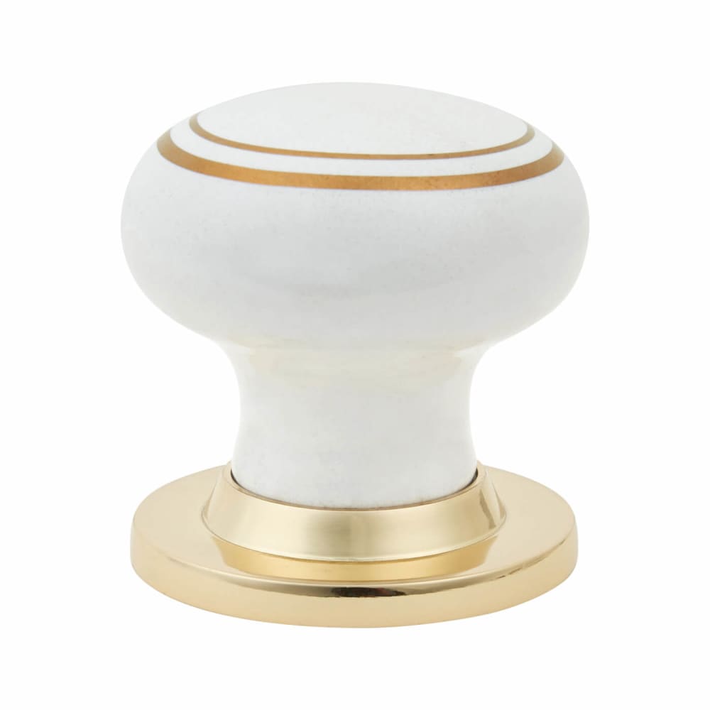 Hampstead Designer Porcelain Mortice/Rim Door Knob - 60mm Rose Diameter - White and Gold 