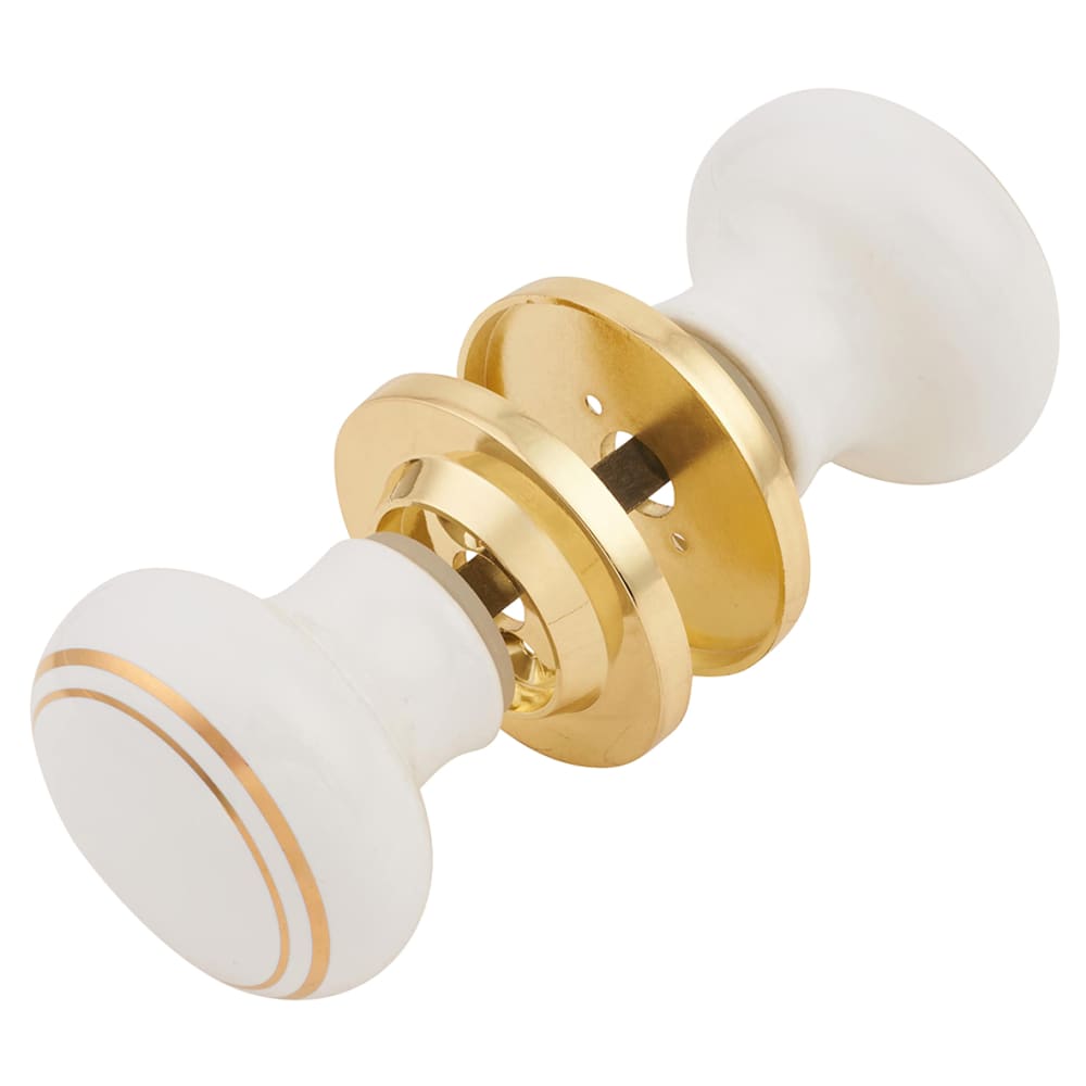 Hampstead Designer Porcelain Mortice/Rim Door Knob - 60mm Rose Diameter - White and Gold 