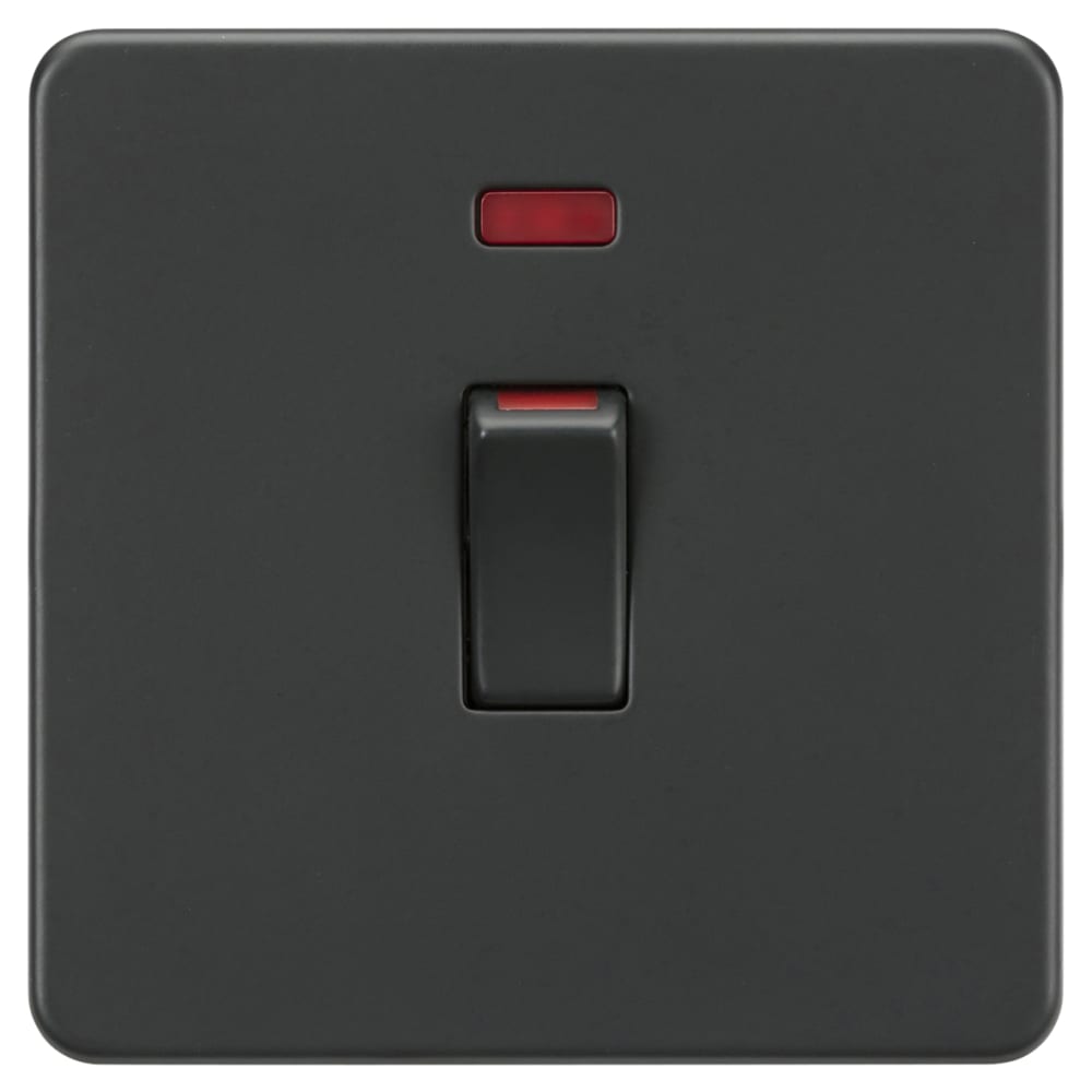 Knightsbridge 45A 1 Gang Screwless Double Pole Cooker Switch with Neon - Anthracite Grey 