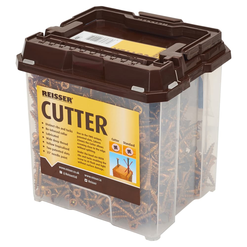 Reisser Cutter Pozi Countersunk Wood Screws Tub - 5.0 x 90mm - Yellow Zinc - Pack of 300