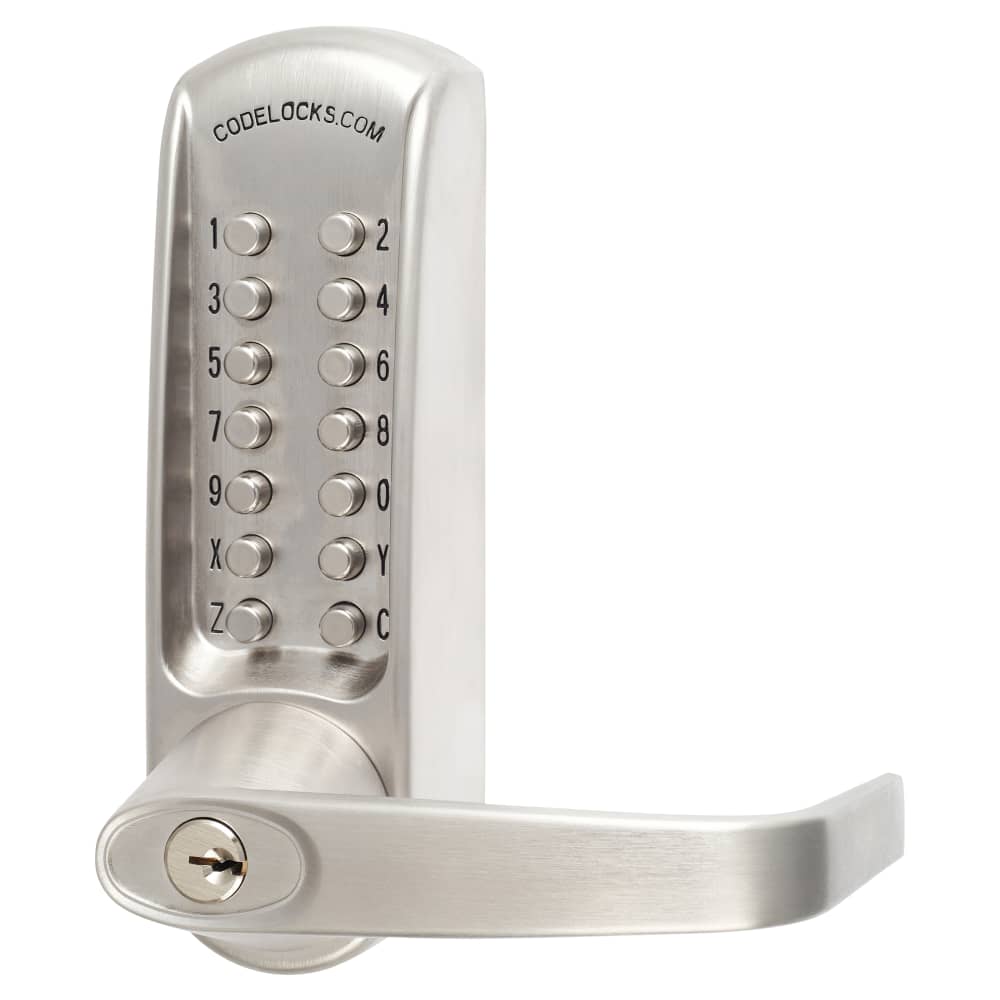 Codelocks CL600 Push Button Code Lock and Latch with Key Override - Brushed Steel