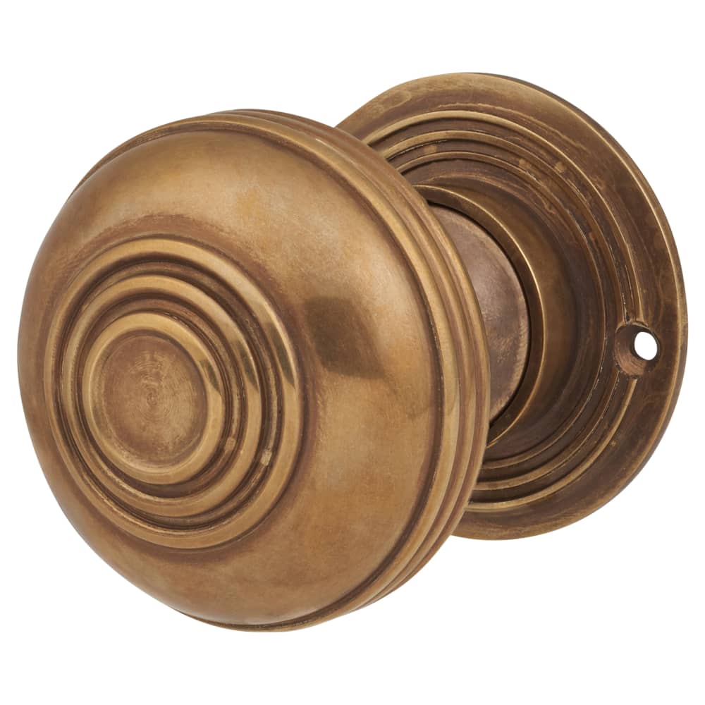 Hampstead Georgian Ringed Mortice/Rim Door Knob - 65mm Rose Diameter - Aged Brass