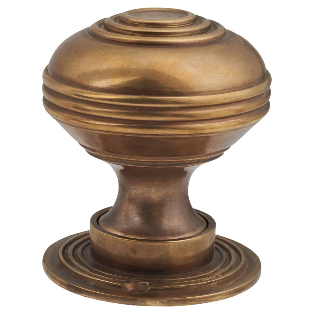Hampstead Georgian Ringed Mortice/Rim Door Knob - 65mm Rose Diameter - Aged Brass