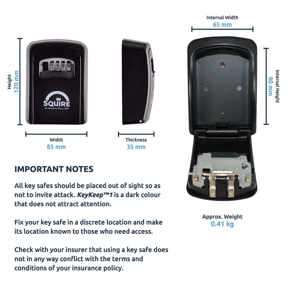 Squire Combi Key Safe - 125 x 85 x 35mm - Black