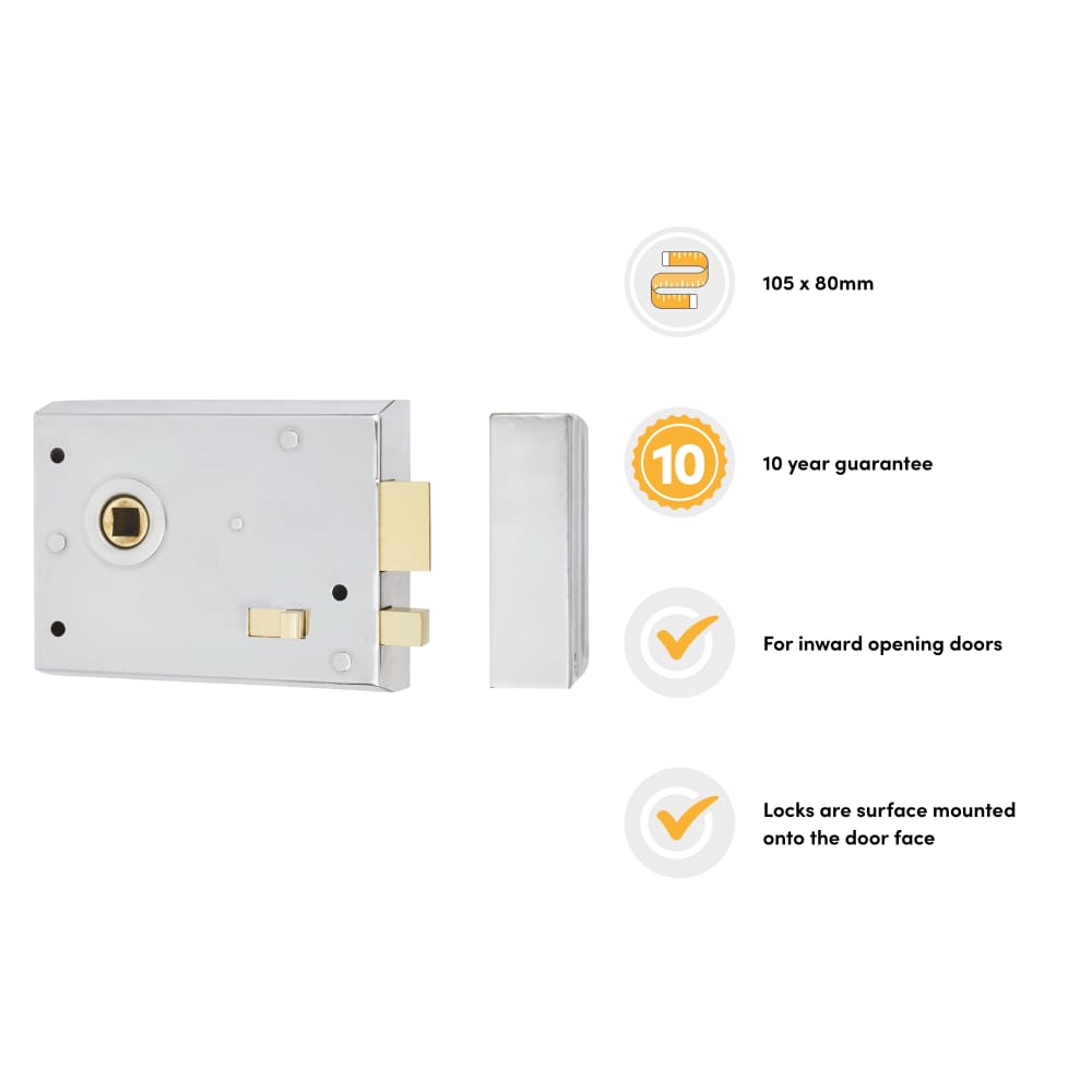 Altro Rim Lock with Snib - 105 x 80mm - Satin Chrome