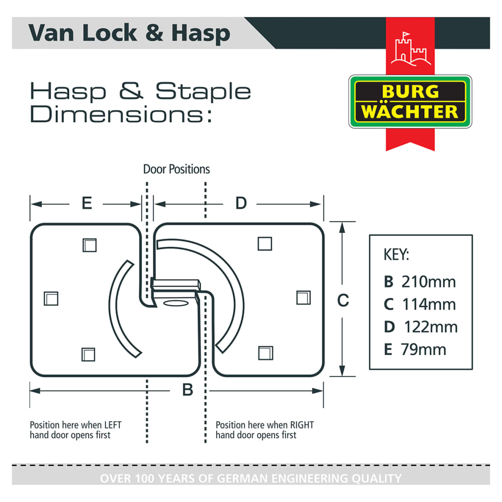 Burg Wachter Heavy Duty Hardened Steel Van Hasp & Padlock Kit - Silver