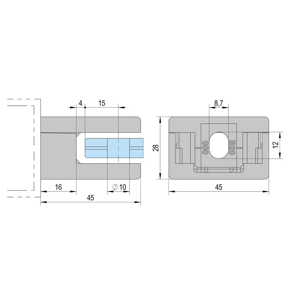 Bohle Square Balustrade Clamps & Inserts - 10mm Glass - 45mm x 45mm ...