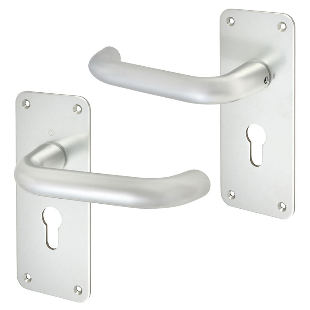 Altro 20mm Return to Door Lock Door Handle - Euro - 160 x 64mm - Satin Aluminium