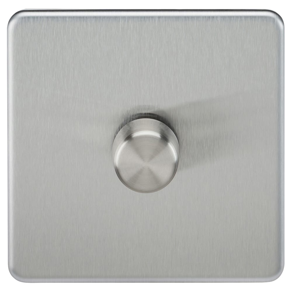 Knightsbridge 5-150W 1 Gang 2 Way Push On/Off Rotary Intelligent LED Dimmer Switch - Brushed Chrome