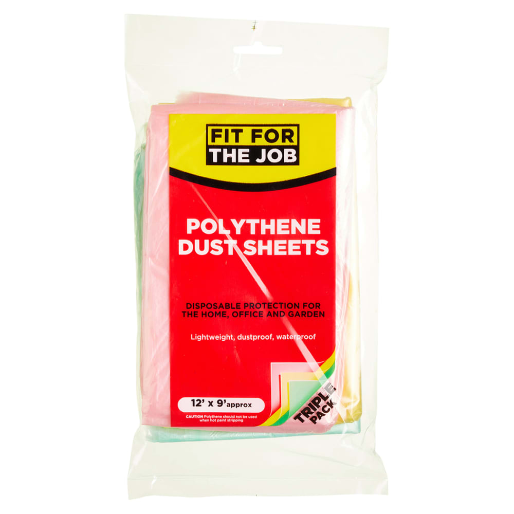 Fit For The Job Polythene Dust Sheets - 12' x 9' - Pack of 3