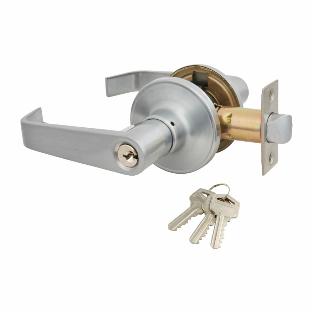 Altro Return to Door Hotel Door Handle on Rose Set - Entrance - Satin Chrome