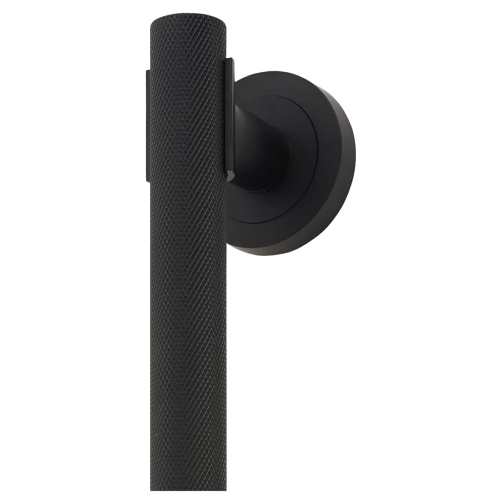 Hampstead Knurled T-Bar Door Pull Handle on Rose - Screw Fix - 300mm Centres - Matt Black