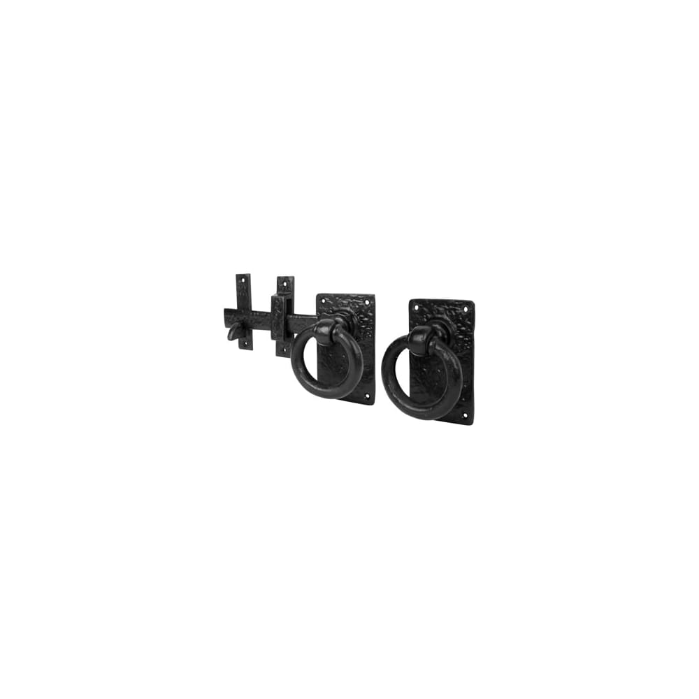 Olde Forge Tudor Style Ring Gate Latch - 195mm Throw - Antique Black Iron