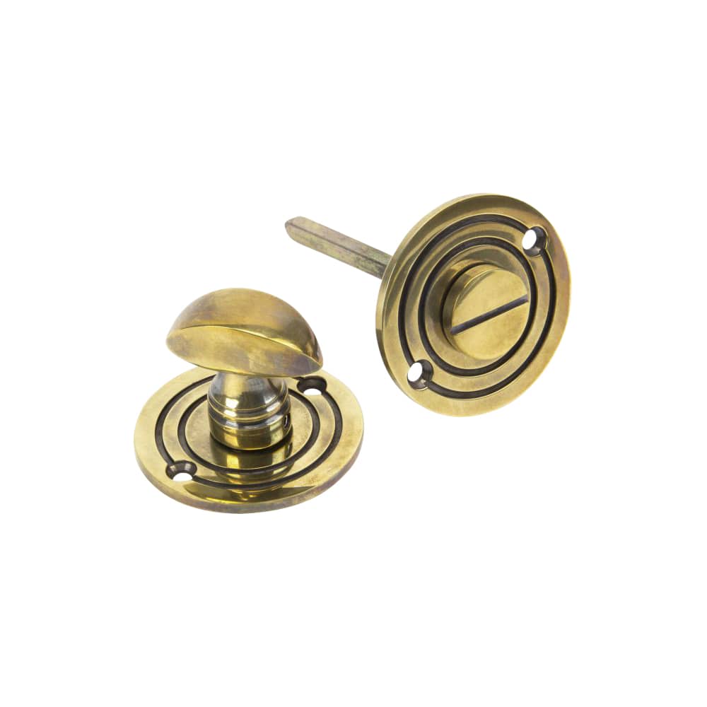 From The Anvil Reeded Bathroom Turn & Release - 50mm Diameter - Aged Brass