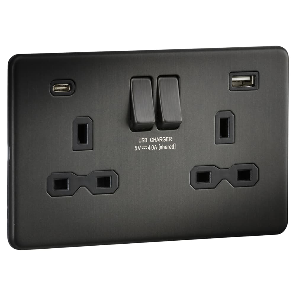 External Usb Socket Knightsbridge 13A 2 Gang Screwless Type A/C USB Socket with 2 x USB ...