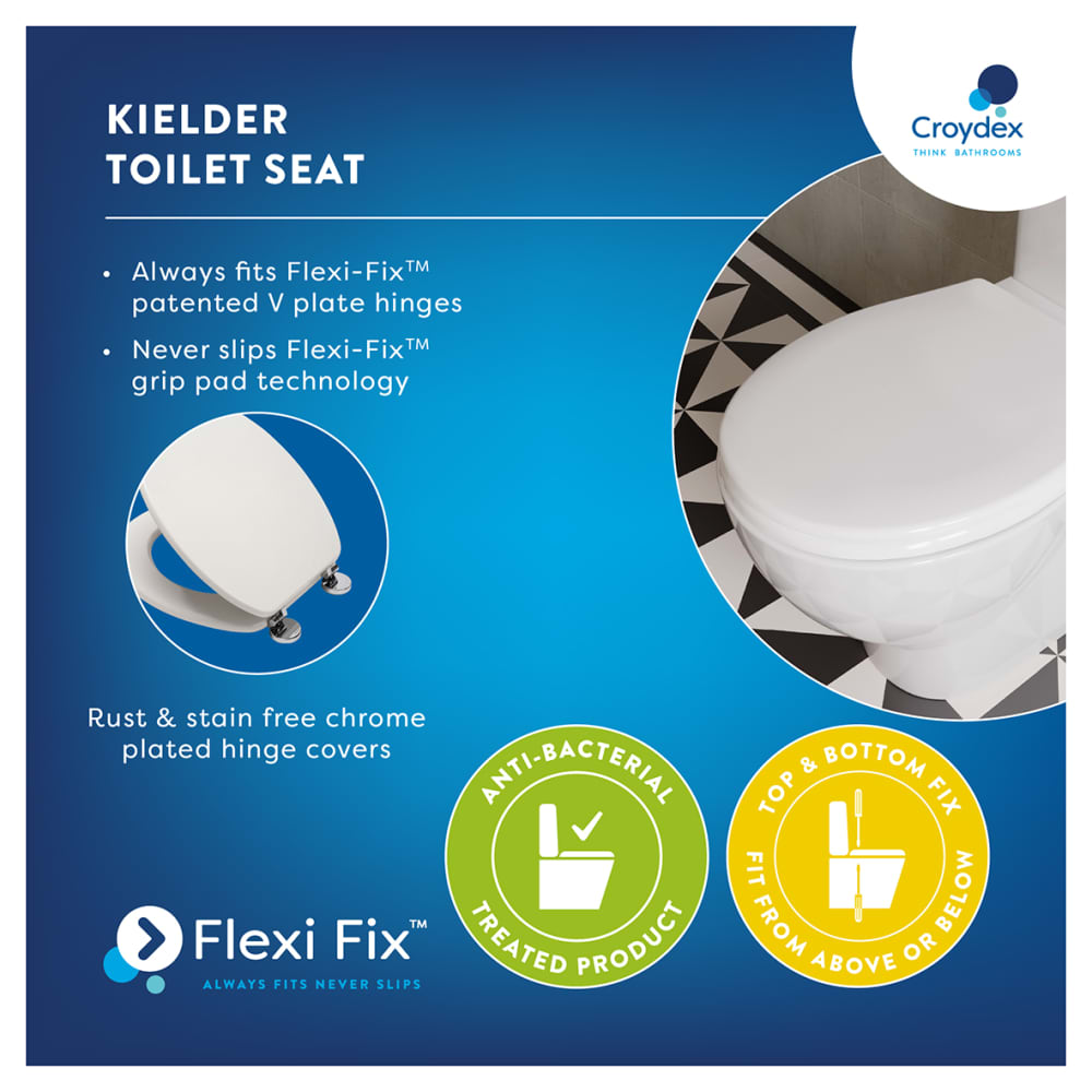 Croydex Kielder Flexi-Fix Standard Close Wooden Toilet Seat - White