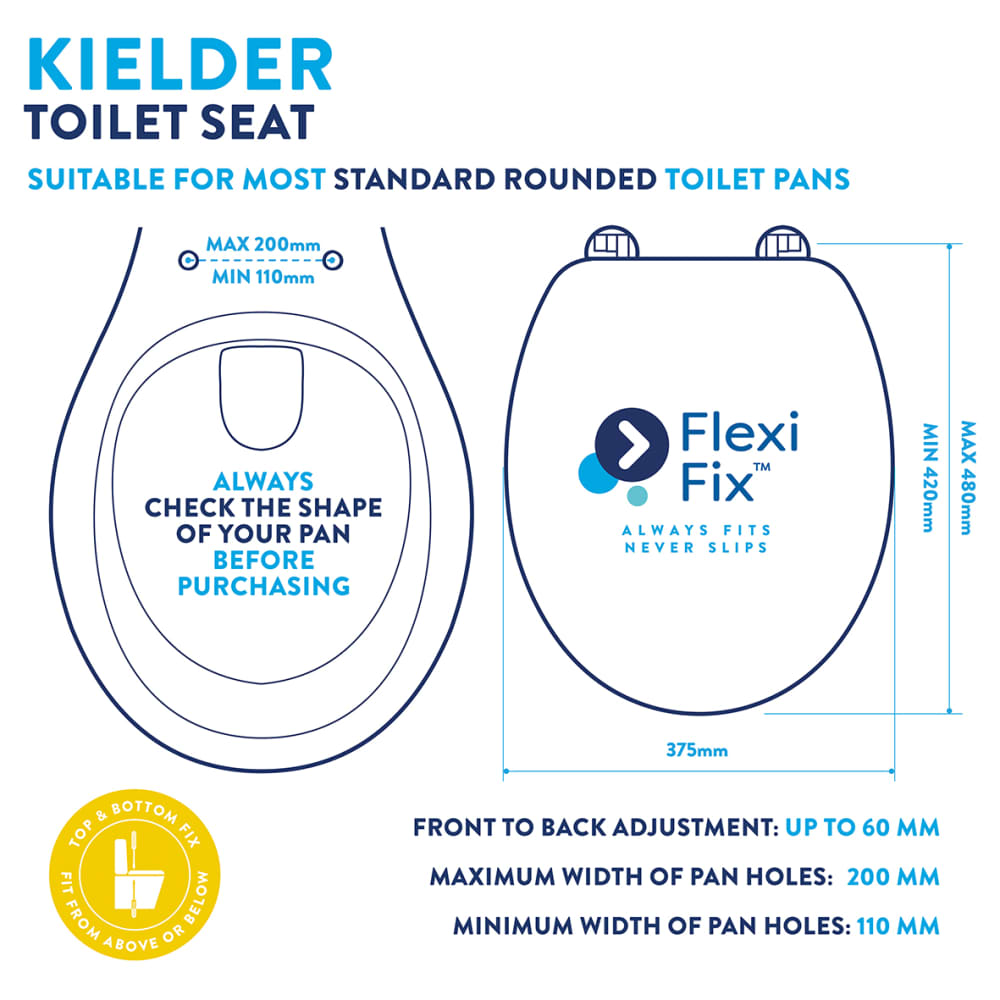 Croydex Kielder Flexi-Fix Standard Close Wooden Toilet Seat - White