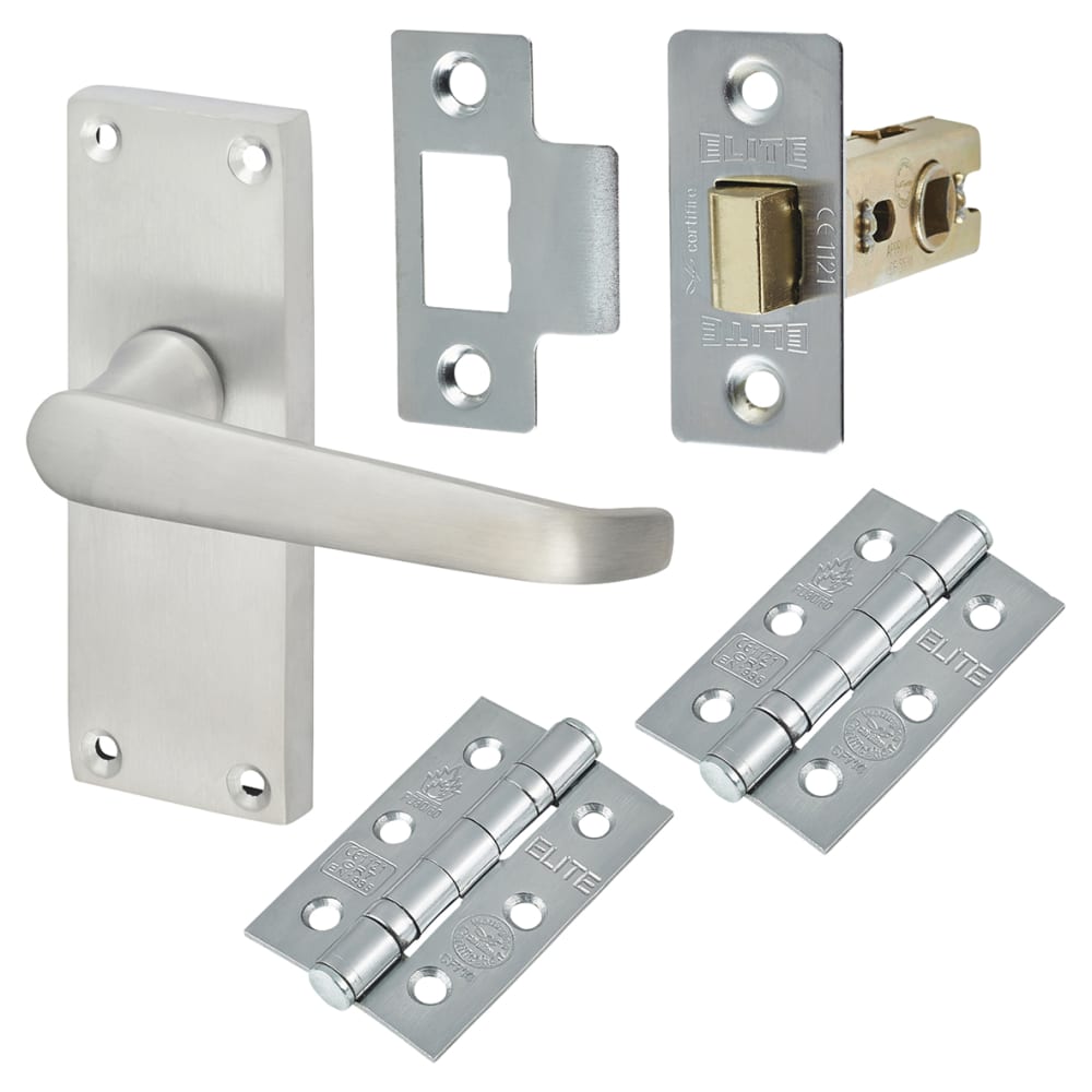 Touchpoint Victorian Handle Door Kit Short Latch Set Satin Chrome IronmongeryDirect Same