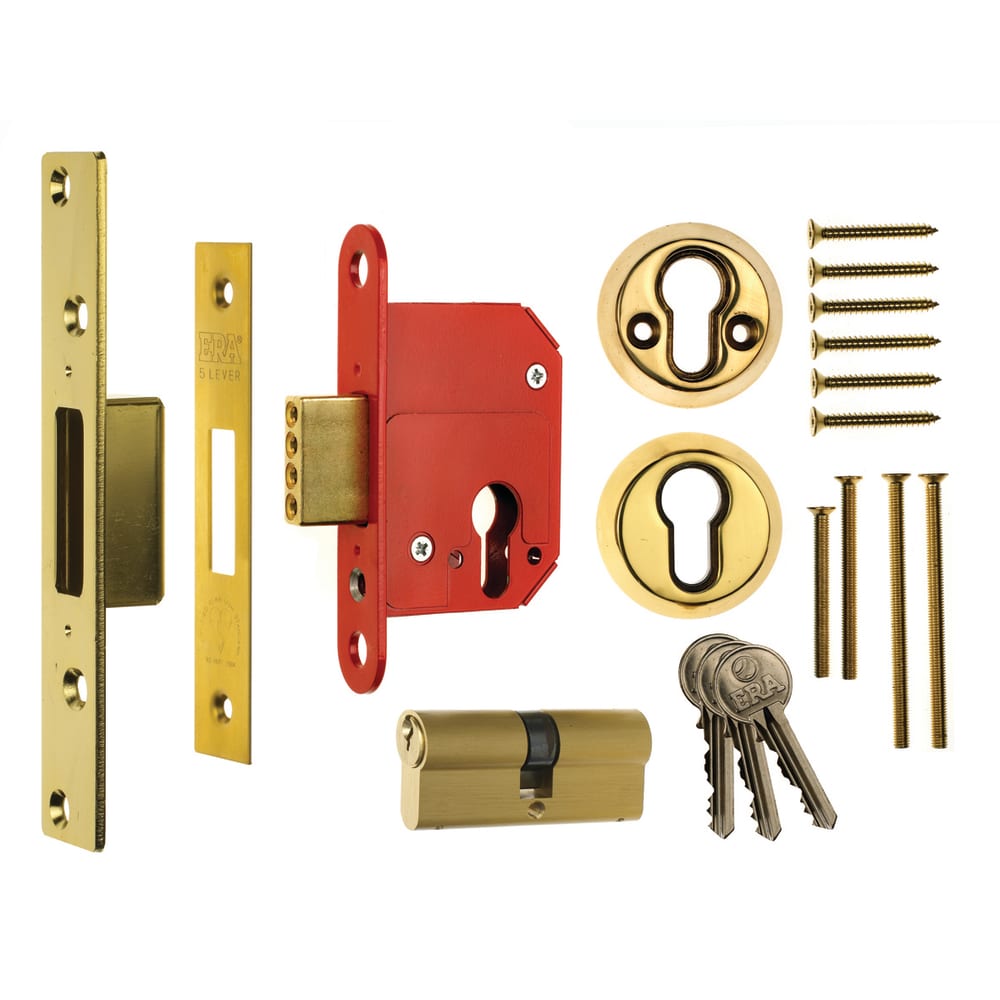ERA Fortress BS3621:2017 Euro Profile Sashlock - 76mm Case - 56mm Backset - Polished Brass