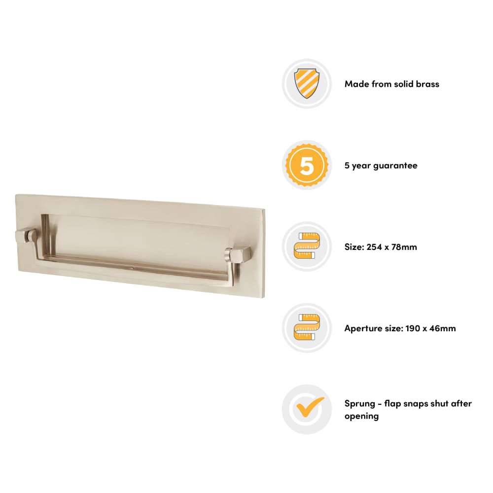 Postal Knocker Letter Plate - 254 x 78mm - Satin Nickel