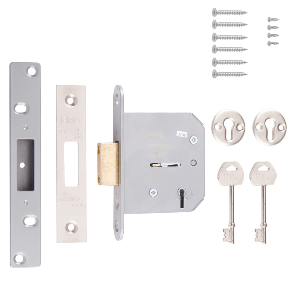 ERA Viscount 5 Lever Deadlock - 76mm Case - 57mm Backset - Satin Chrome