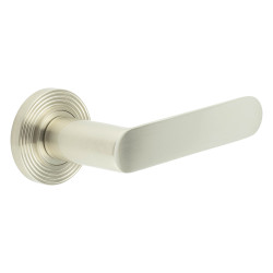 Burlington by Frelan Satin Nickel Fire Rated Door Handles on Round Reeded Rose - Kensington Range