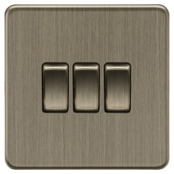 Knightsbridge 10AX 3 Gang 2 Way Screwless Flat Plate Light Switch - Antique Brass