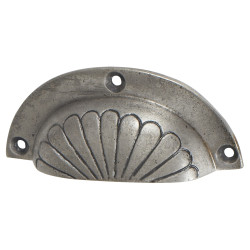 Olde Forge Shell Cabinet Cup Handle - 84mm Centres - Pewter Effect