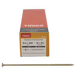 TIMCO Solo Chippy Pozi Countersunk Wood Screws - 6.0 x 220mm - Yellow Zinc - Pack of 100