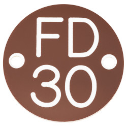 Altro FD30 Fire Door Sign - Drilled - 50mm Diameter - Rigid Plastic - Brown