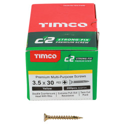 TIMCO C2 Strong-Fix Pozi Double Countersunk Wood Screws - 3.5 x 30mm - Yellow Zinc - Pack of 200
