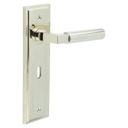Burlington by Frelan Polished Nickel Fire Rated Keyhole Lock Door Handles - Westminster - 200 x 55mm