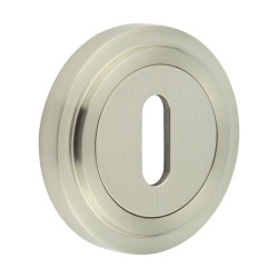 Burlington BUR60 by Frelan Escutcheon on Stepped Rose - 53mm Diameter - Keyhole - Satin Nickel