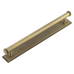 Hoxton Frelan Thaxted 15mm Lines T-Bar Cabinet Pull Handle on Stepped Backplate - 224mm c/c - Antique Brass