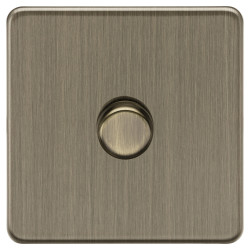 Knightsbridge 5-150W 1 Gang 2 Way Push On/Off Rotary Flat Intelligent LED Dimmer Switch - Ant Brass