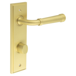Burlington by Frelan Satin Brass Fire Rated DIN Bathroom Door Handles - Highgate - Inner 2 - 200 x 55mm