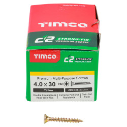 TIMCO C2 Strong-Fix Pozi Double Countersunk Wood Screws - 4.0 x 30mm - Yellow Zinc - Pack of 200